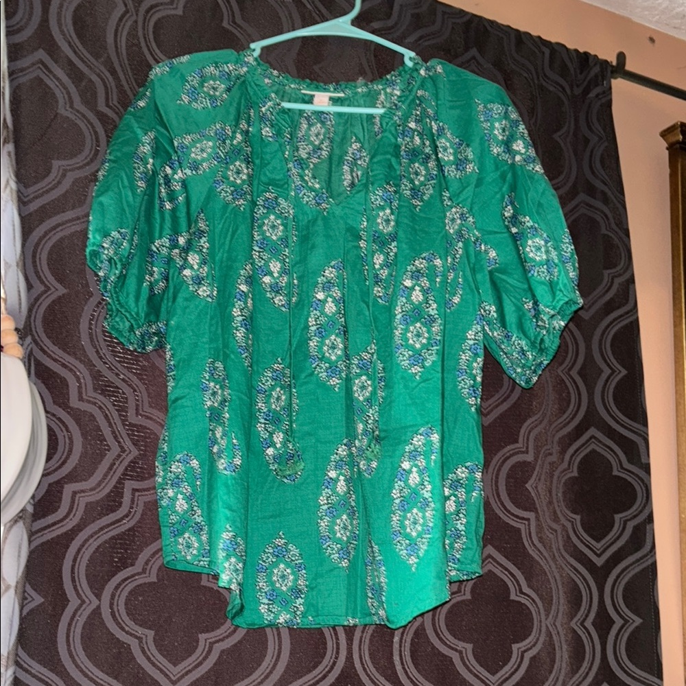 Knox Rose Emerald Green Floral Blouse